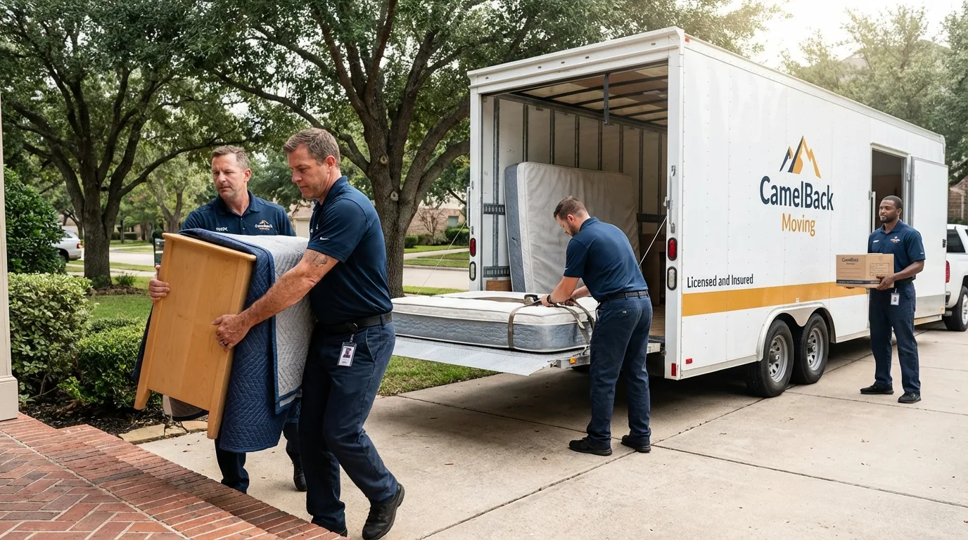Crew loading residential truck for cross-state move from Forks, WA